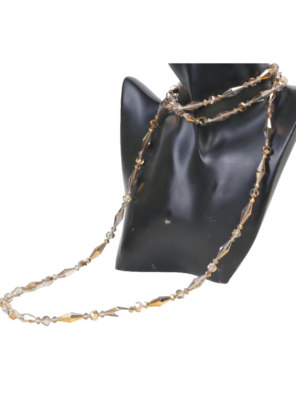 Vintage Crystal Necklace Champagne Gold Faceted Glass Flapper Rope Bead Long